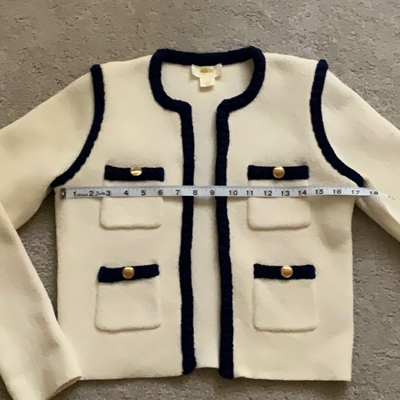 Anthropologie Maeve Collarless Tipped Cardigan Jacket Navy/White XXS NWOT - Picture 6 of 8